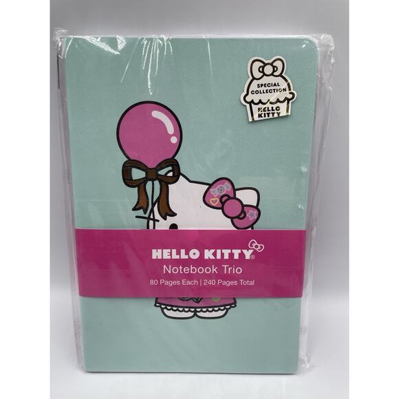 2024 Sanrio Hello Kitty Notebook 3-Pk Ruled 80 Pages Each Balloons & Bows NEW - Picture 1 of 7